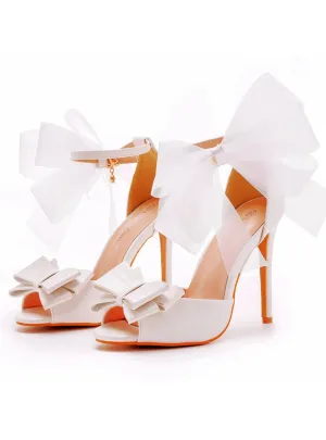 11 cm White Bow Stiletto Heels Sandals