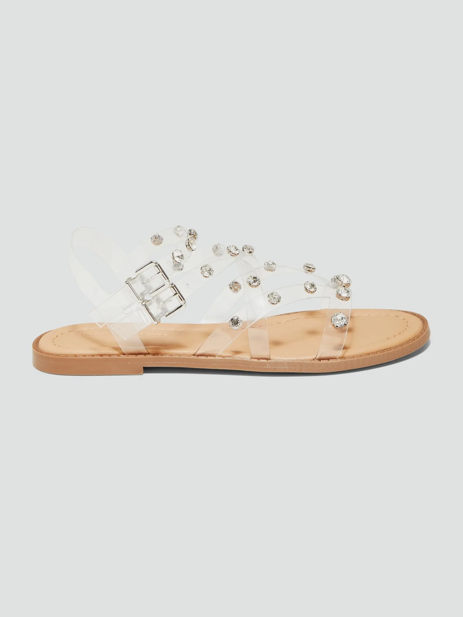 Adira Clear Strappy Sandals with Rhinetones