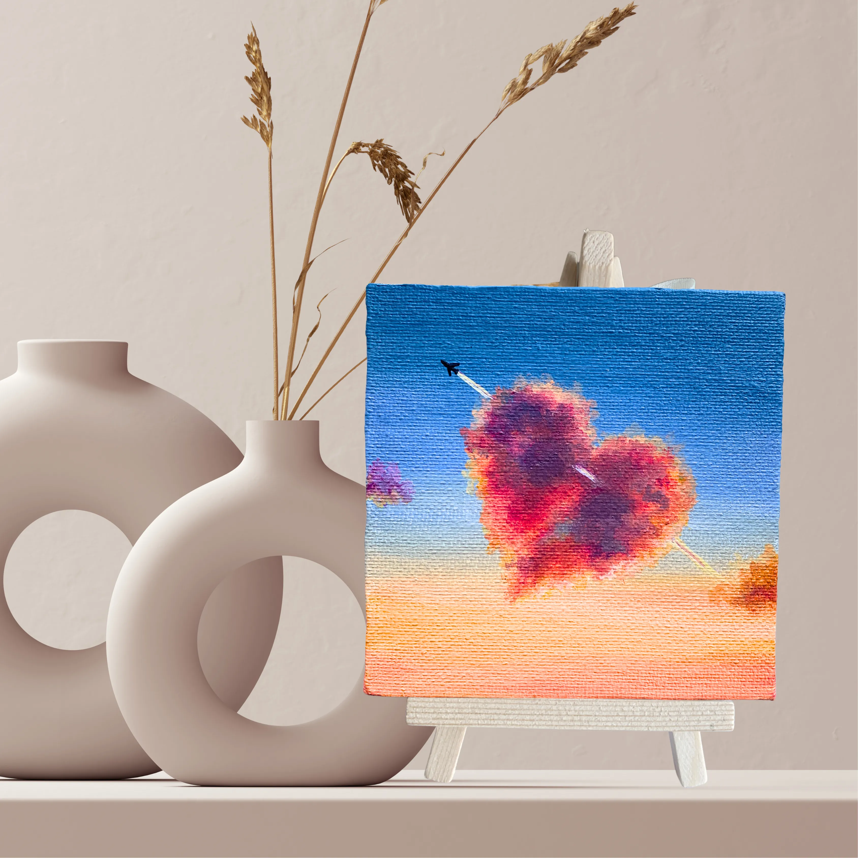 Adorable Desk Decor - Original Mini Canvas Painting - Cupid Cloud