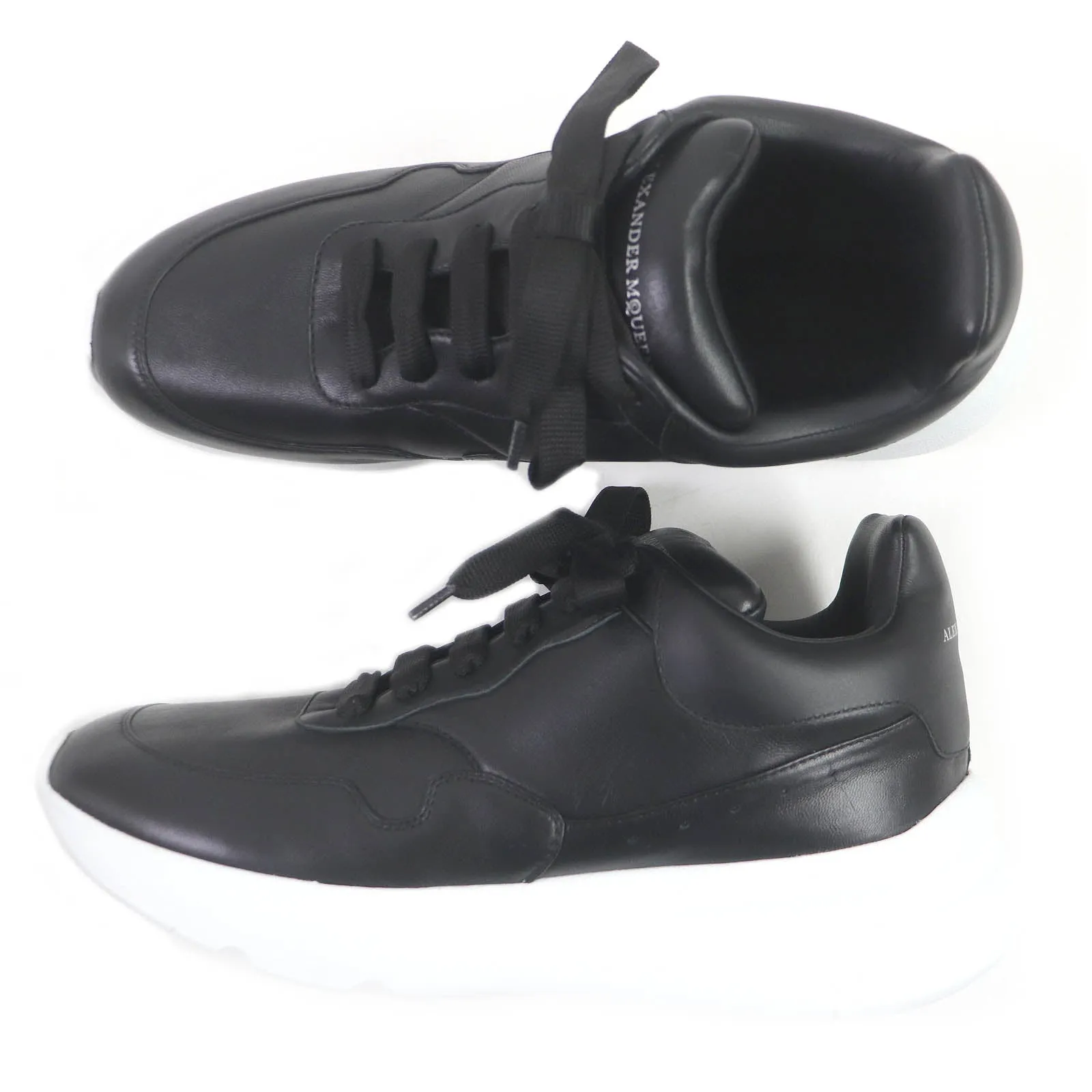 Alexander McQueen Leather Runner Sneakers Black White