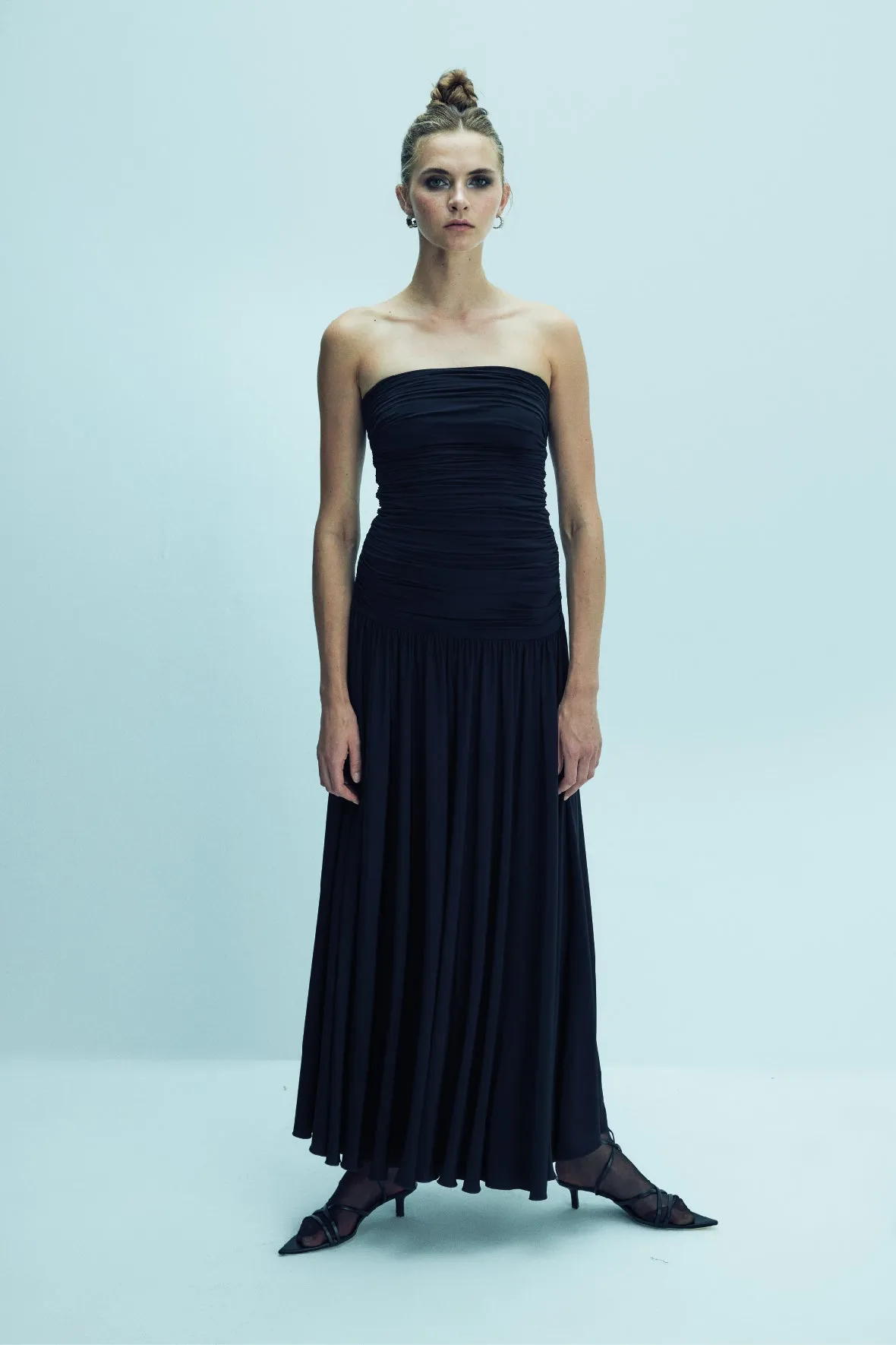 Amber Strapless Jersey Long Dress in Black