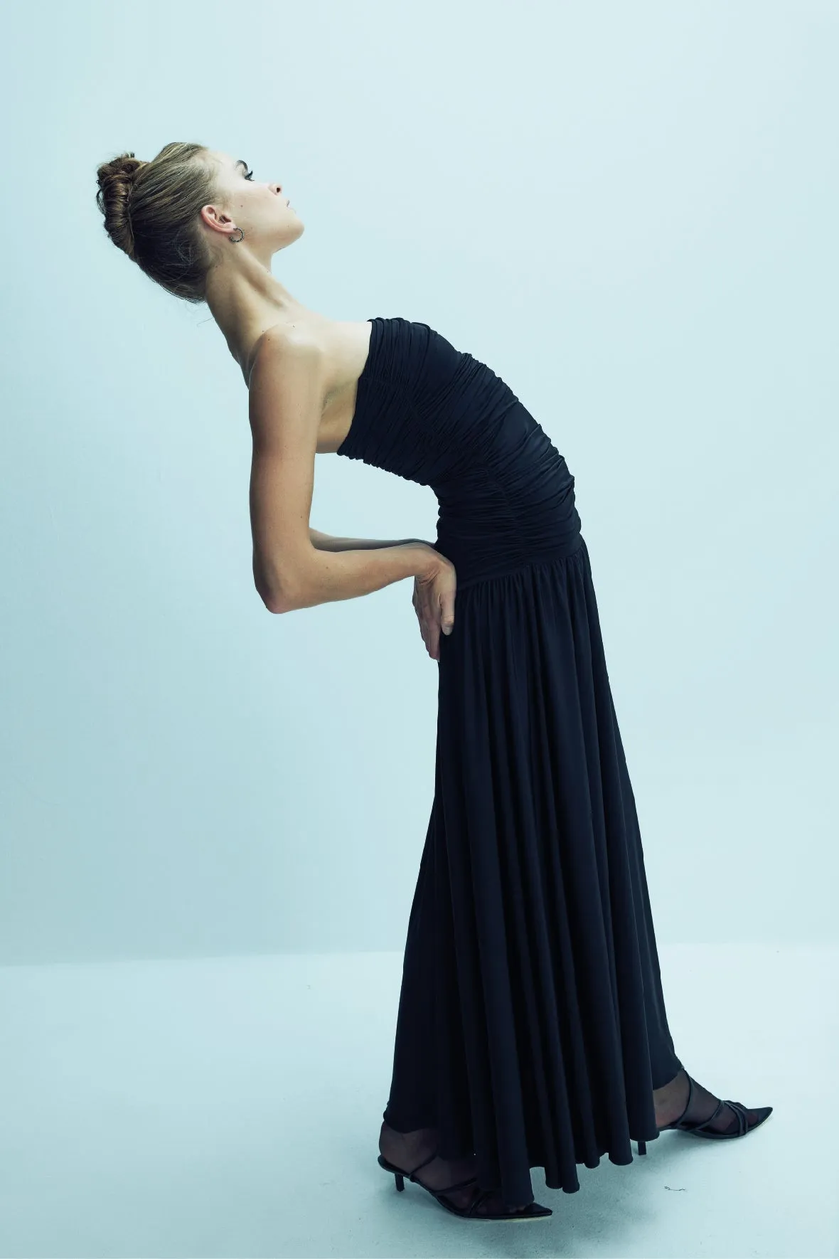 Amber Strapless Jersey Long Dress in Black