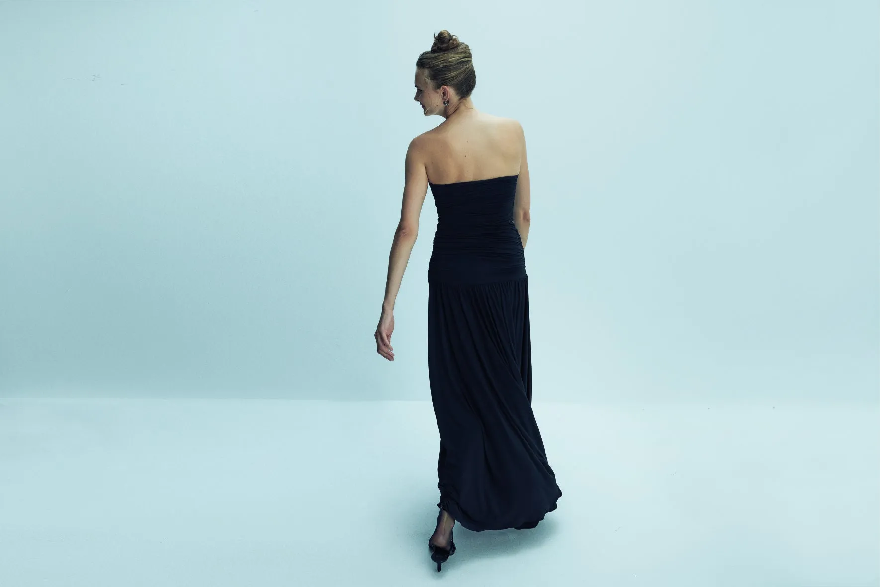 Amber Strapless Jersey Long Dress in Black