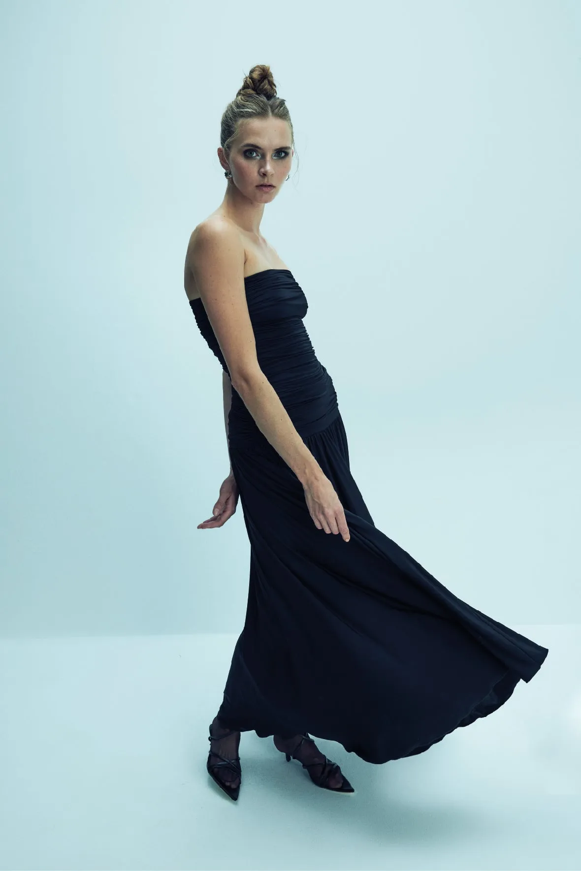 Amber Strapless Jersey Long Dress in Black