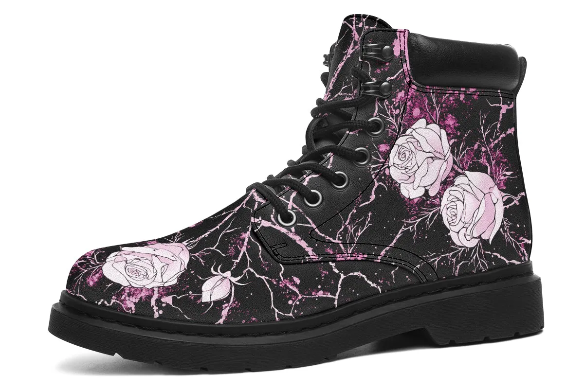 Amethyst Kintsugi Rose Classic Boots - High Quality Micro-Suede Weatherproof Vegan Shoes with Stitched on Soles