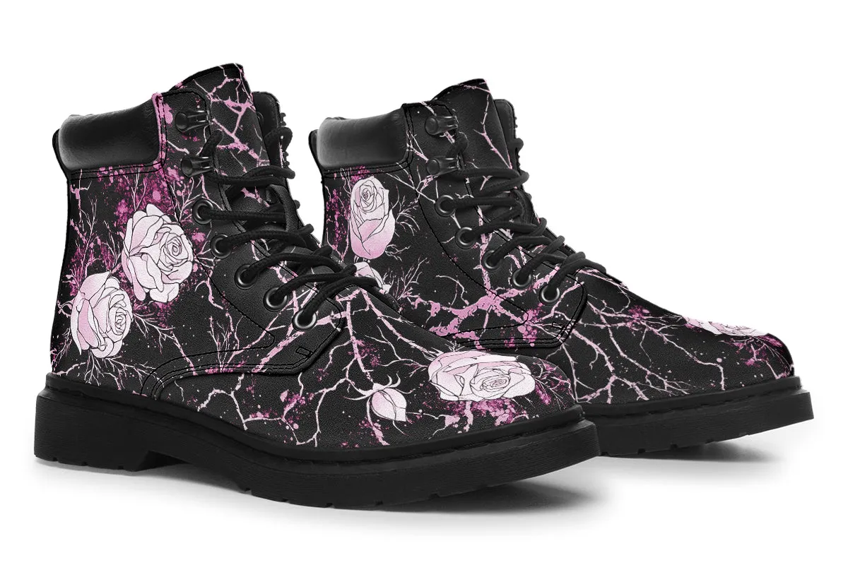 Amethyst Kintsugi Rose Classic Boots - High Quality Micro-Suede Weatherproof Vegan Shoes with Stitched on Soles