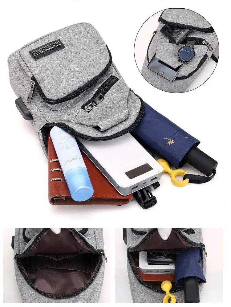 Angry Bag - Mochila de Ombro Transversal com USB Casual Pequena