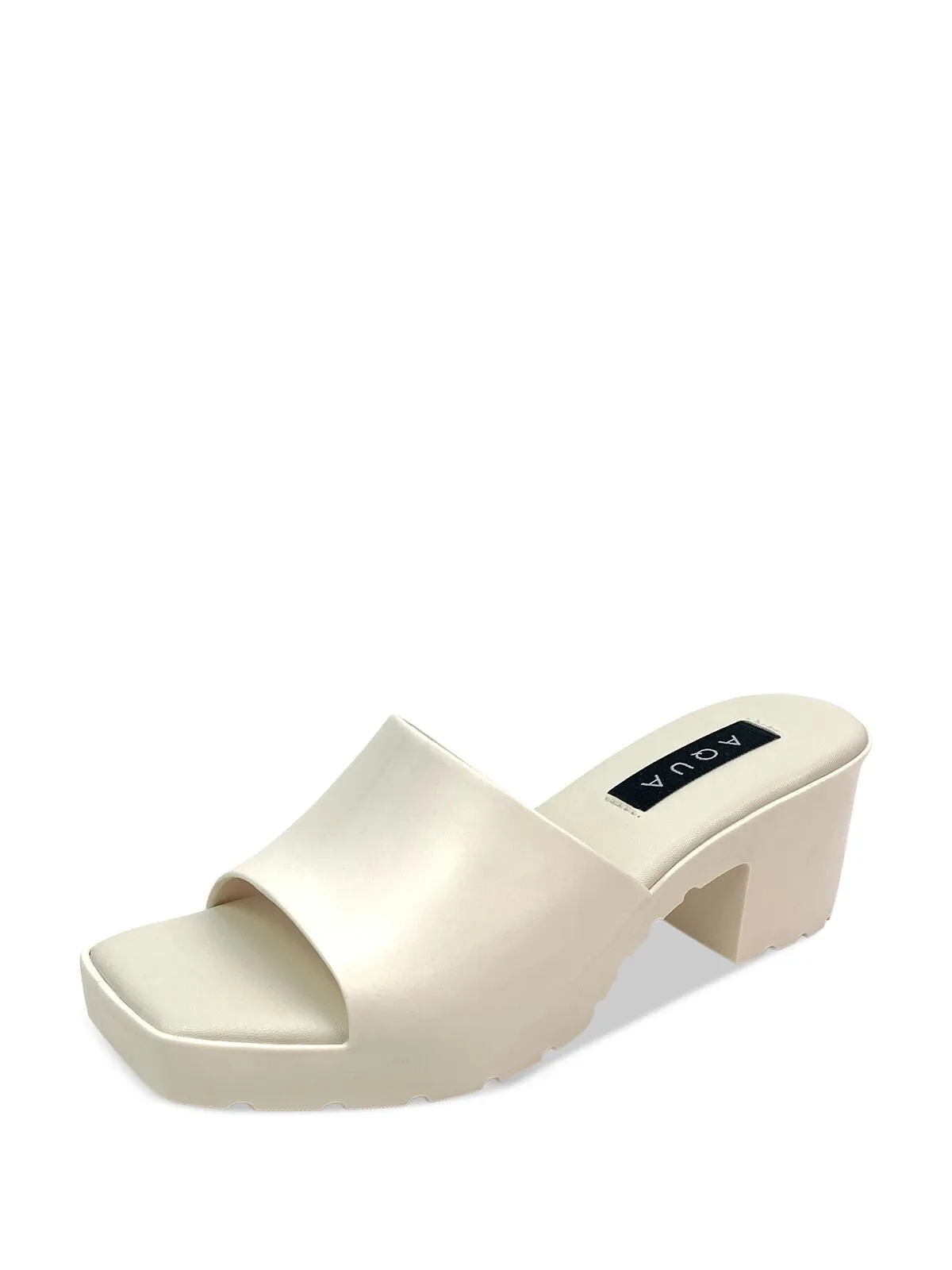 AQUA Womens Ivory Treaded Jelly Square Toe Block Heel Slip On Heeled B