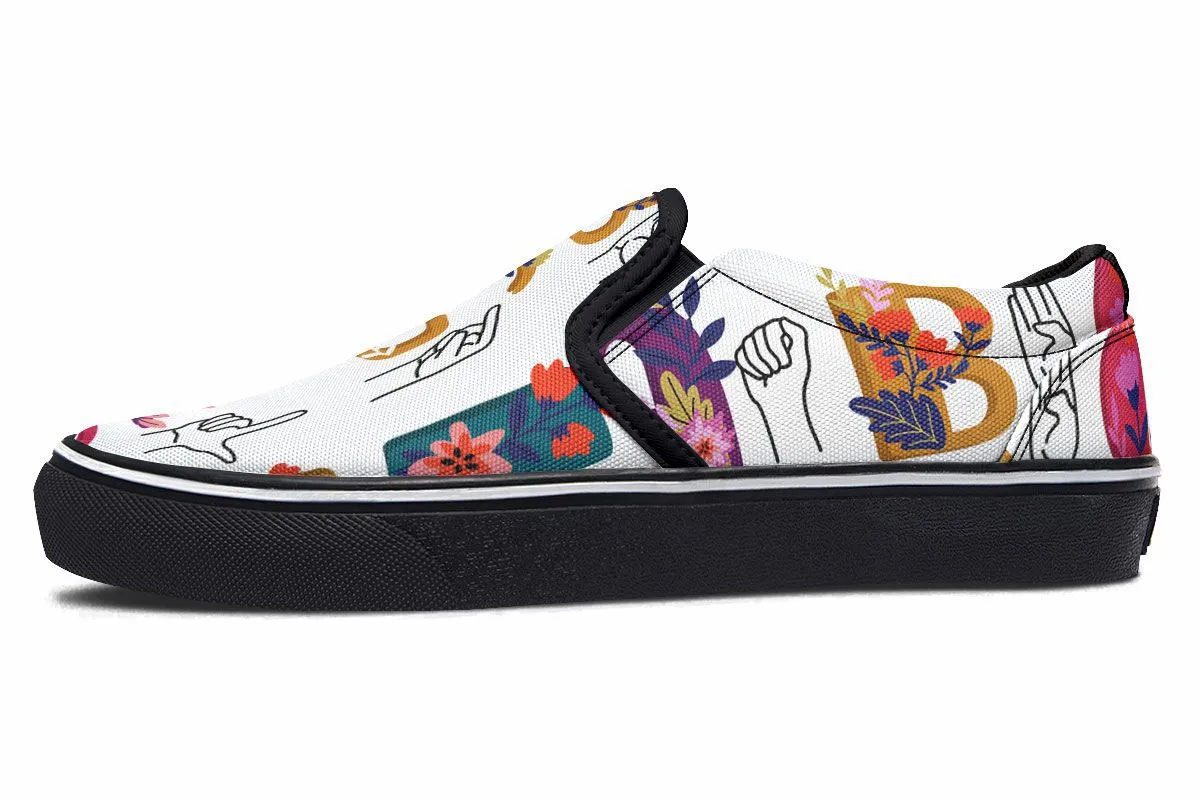 ASL Floral Alphabet Slip-On Shoes