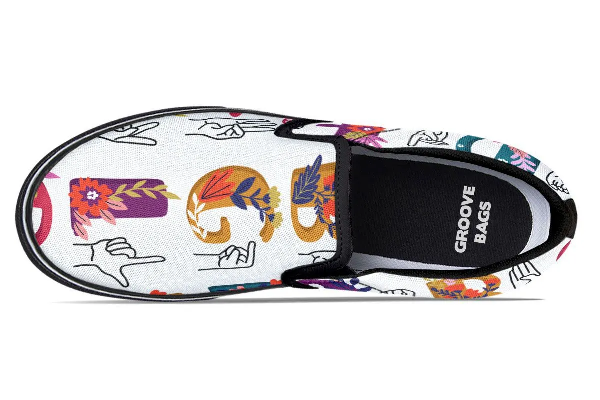 ASL Floral Alphabet Slip-On Shoes