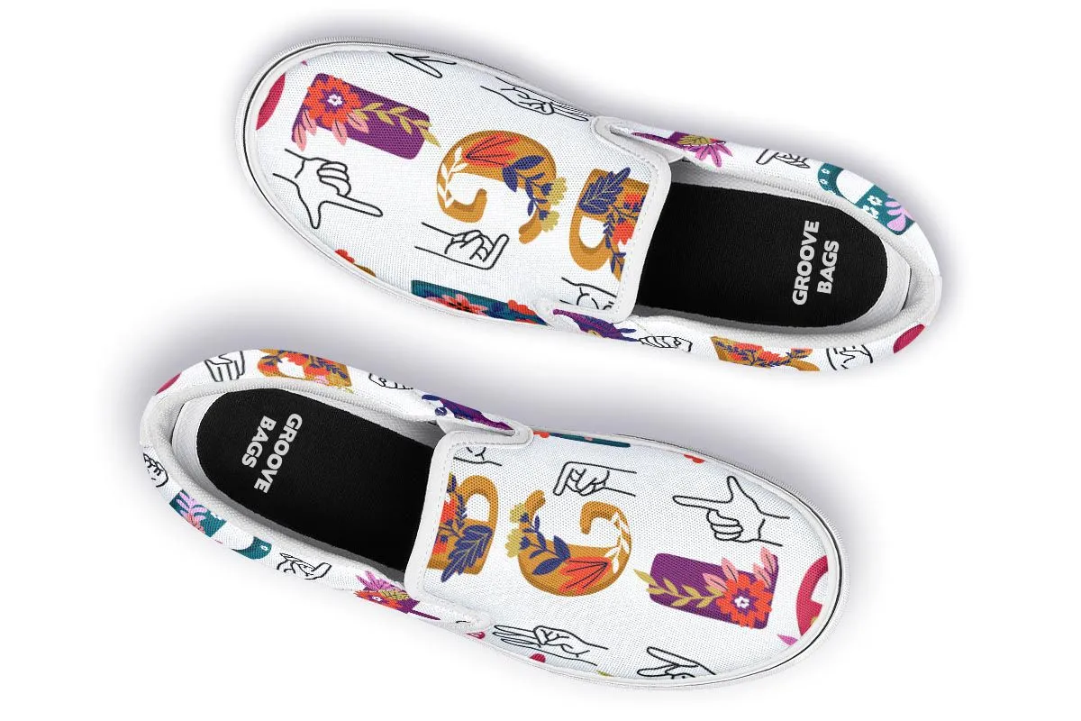 ASL Floral Alphabet Slip-On Shoes