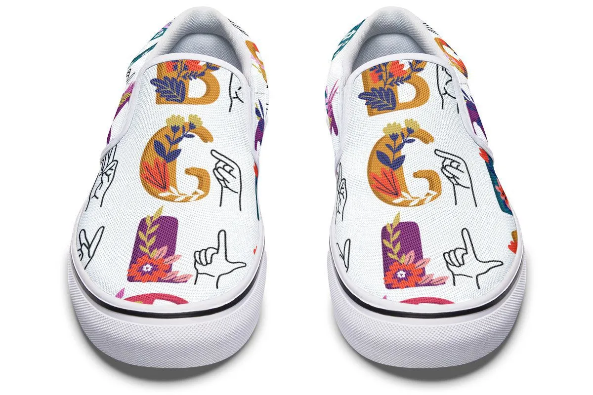 ASL Floral Alphabet Slip-On Shoes