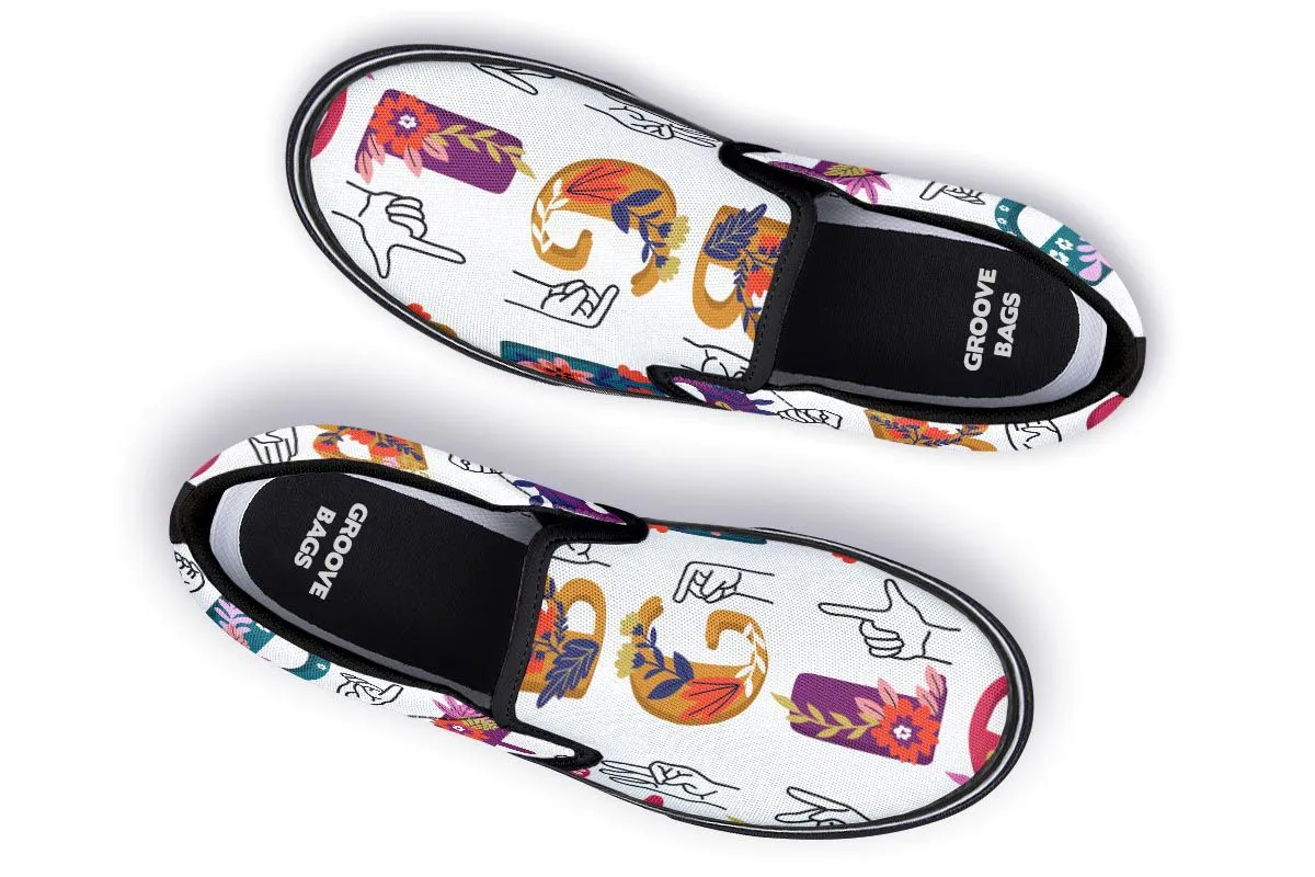 ASL Floral Alphabet Slip-On Shoes