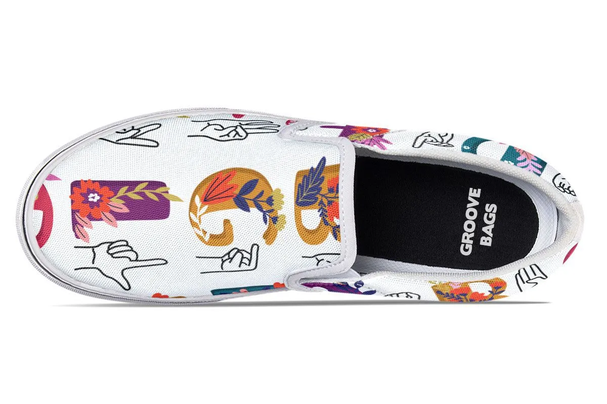 ASL Floral Alphabet Slip-On Shoes