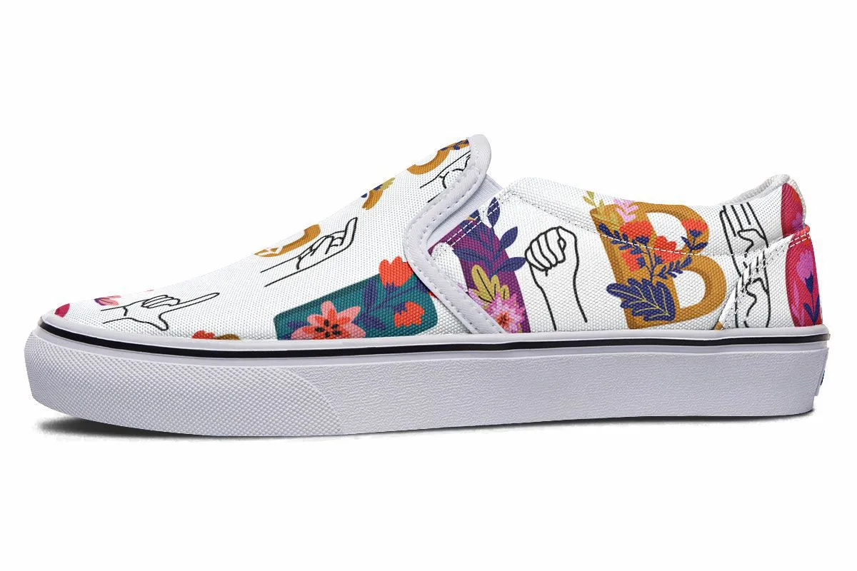 ASL Floral Alphabet Slip-On Shoes