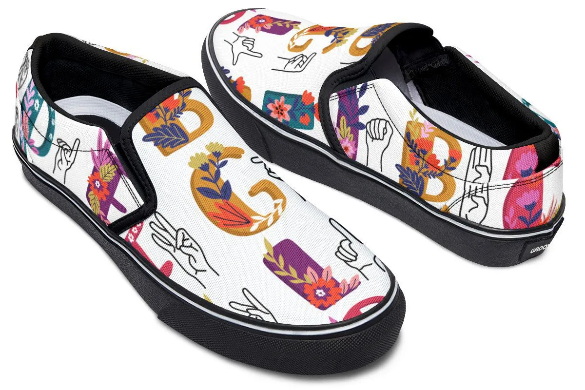 ASL Floral Alphabet Slip-On Shoes