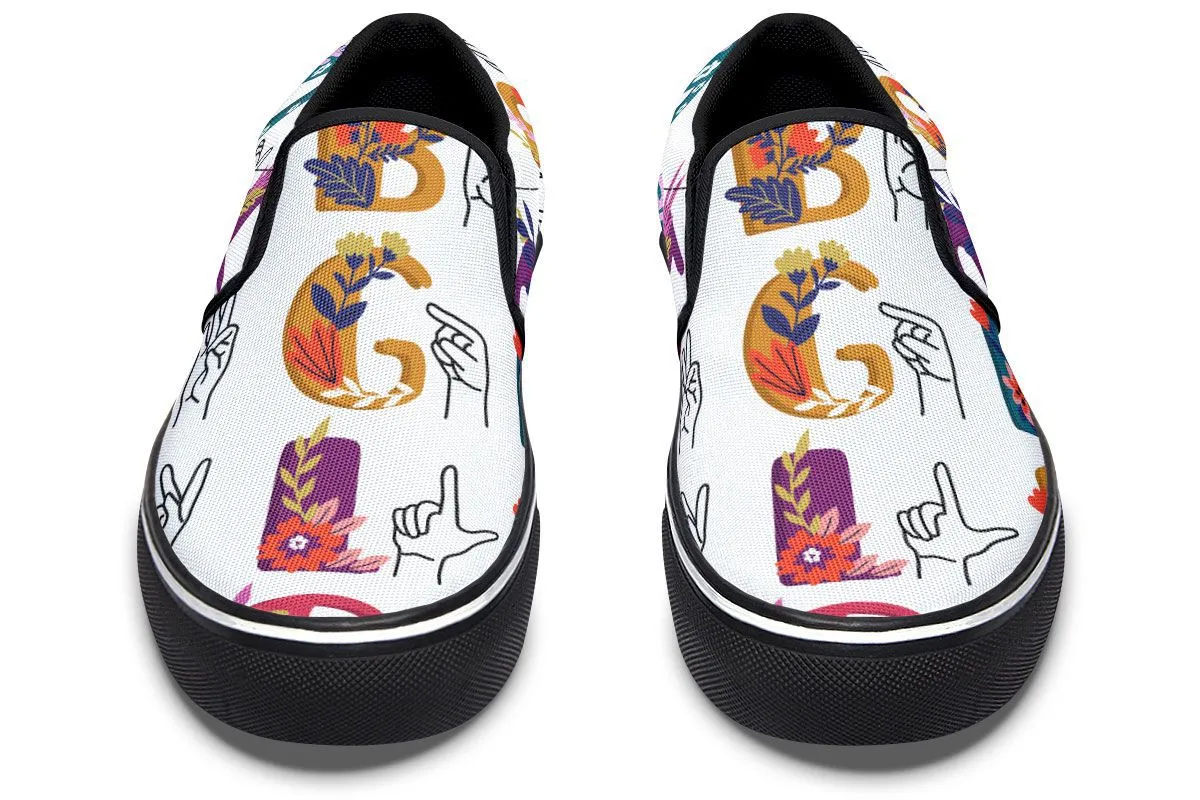 ASL Floral Alphabet Slip-On Shoes