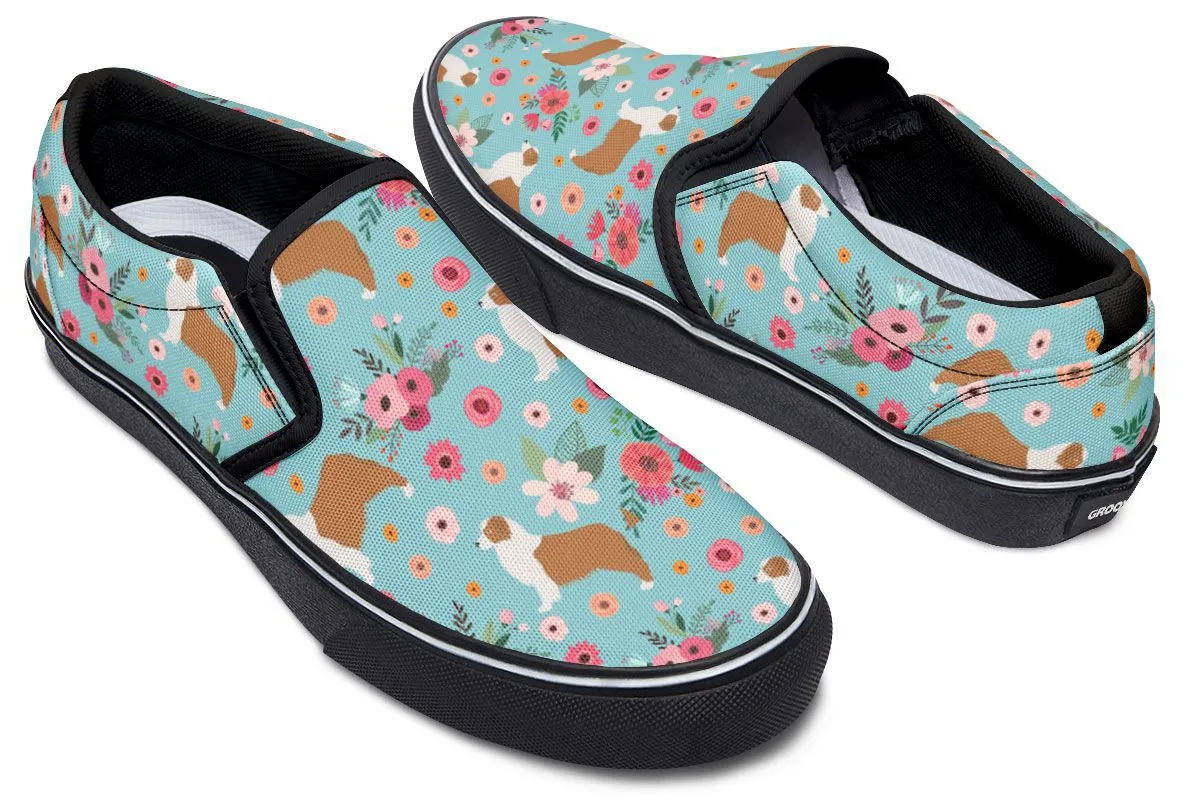 Australian Shepherd Flower Slip-On Shoes