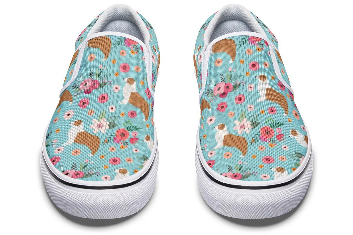 Australian Shepherd Flower Slip-On Shoes