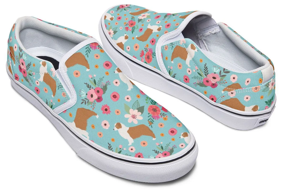 Australian Shepherd Flower Slip-On Shoes