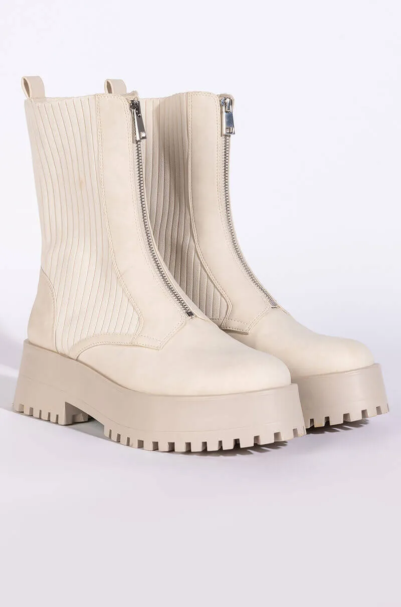 AZALEA WANG KENNEDY KNIT FRONT ZIP FLATFORM BOOTIE IN BONE