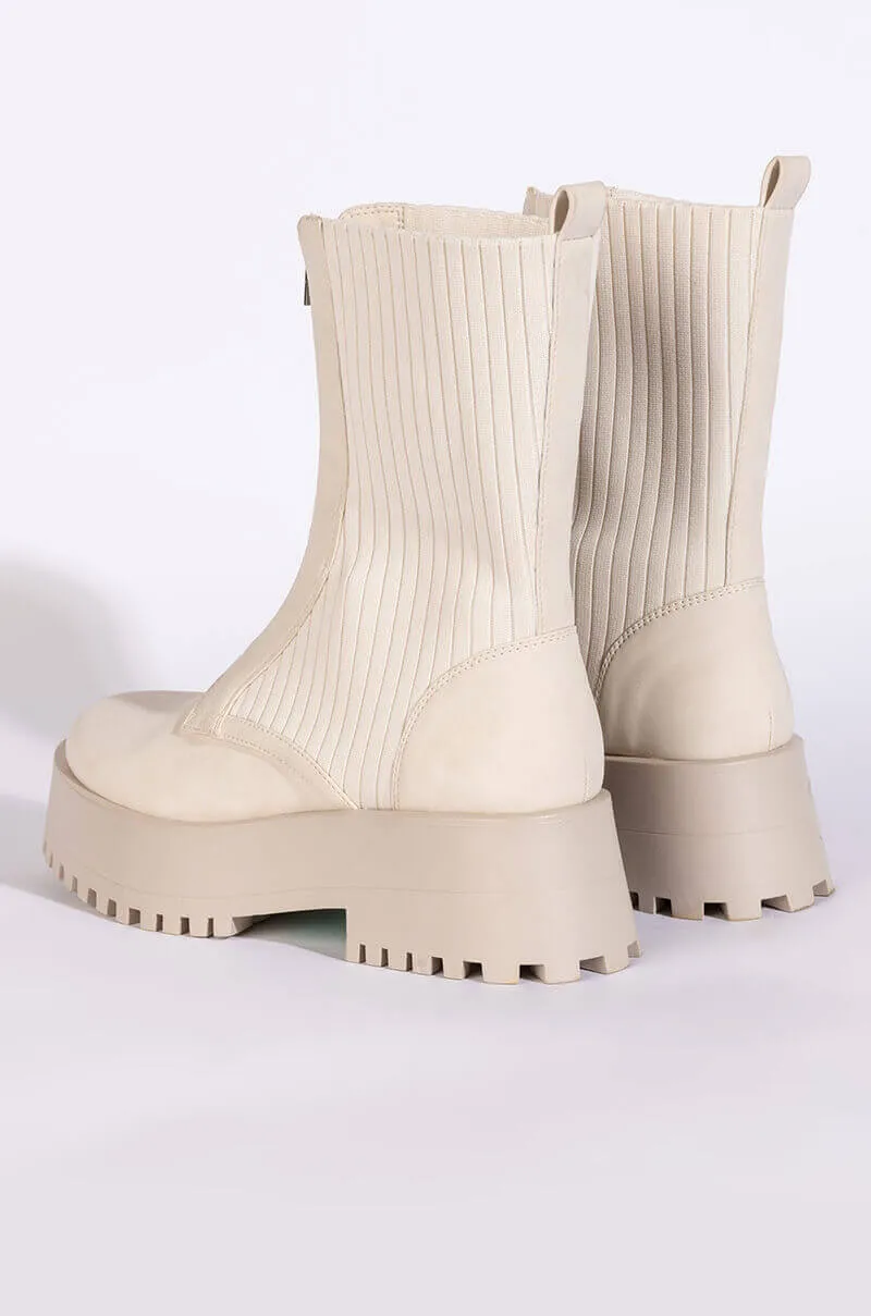 AZALEA WANG KENNEDY KNIT FRONT ZIP FLATFORM BOOTIE IN BONE