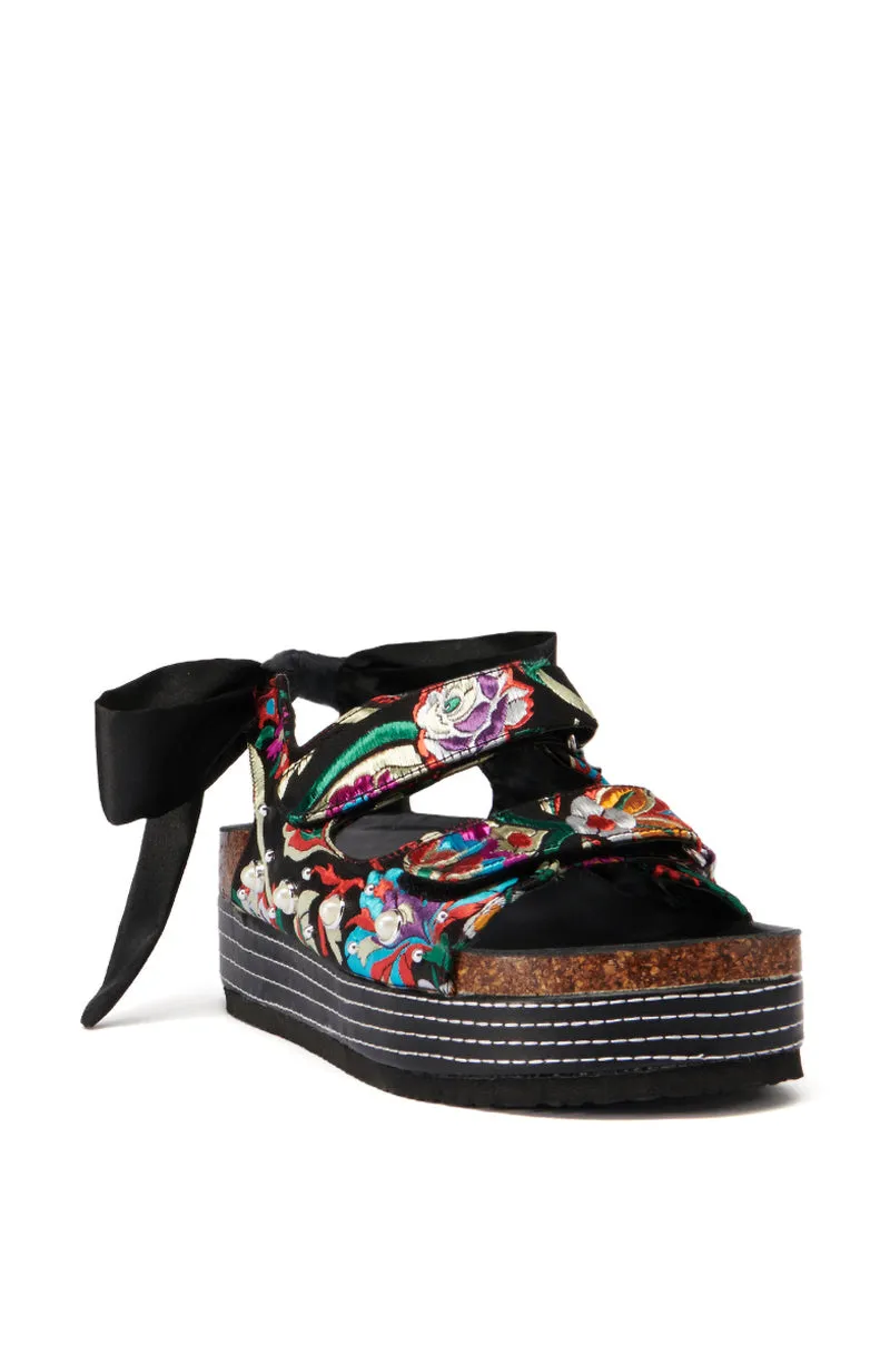 AZALEA WANG MACKLEY BROCADE IN BLACK FLATFORM SANDAL