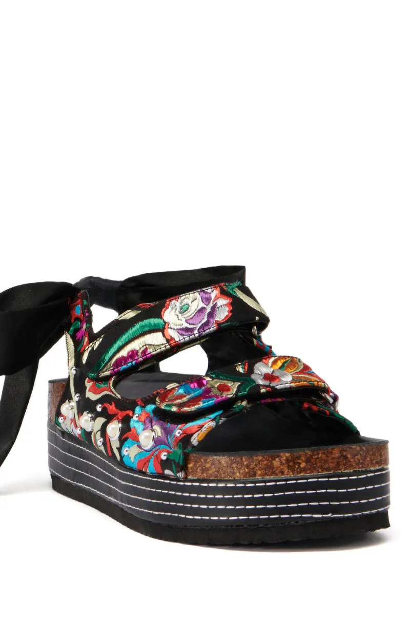 AZALEA WANG MACKLEY BROCADE IN BLACK FLATFORM SANDAL