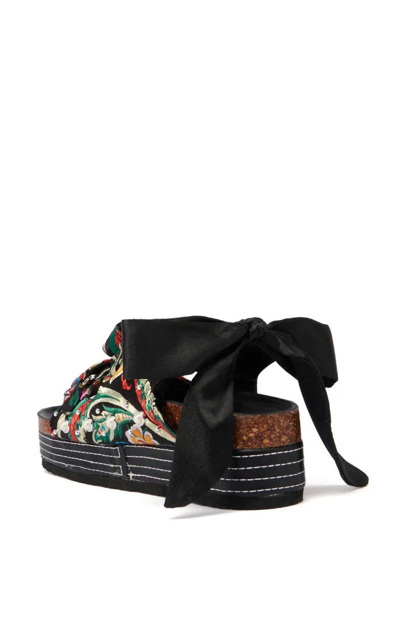 AZALEA WANG MACKLEY BROCADE IN BLACK FLATFORM SANDAL