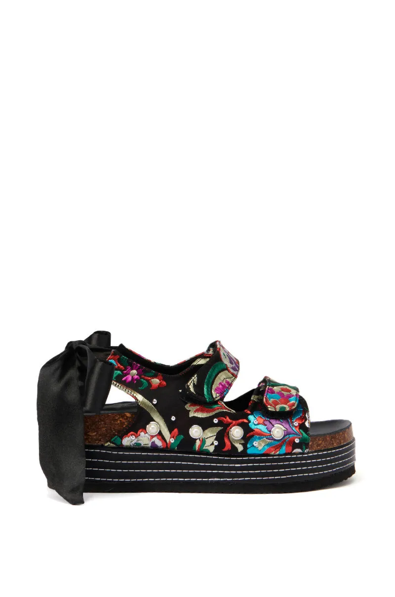 AZALEA WANG MACKLEY BROCADE IN BLACK FLATFORM SANDAL