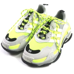 Balenciaga Triple S Leather Nylon Sneakers Gray Black Yellow