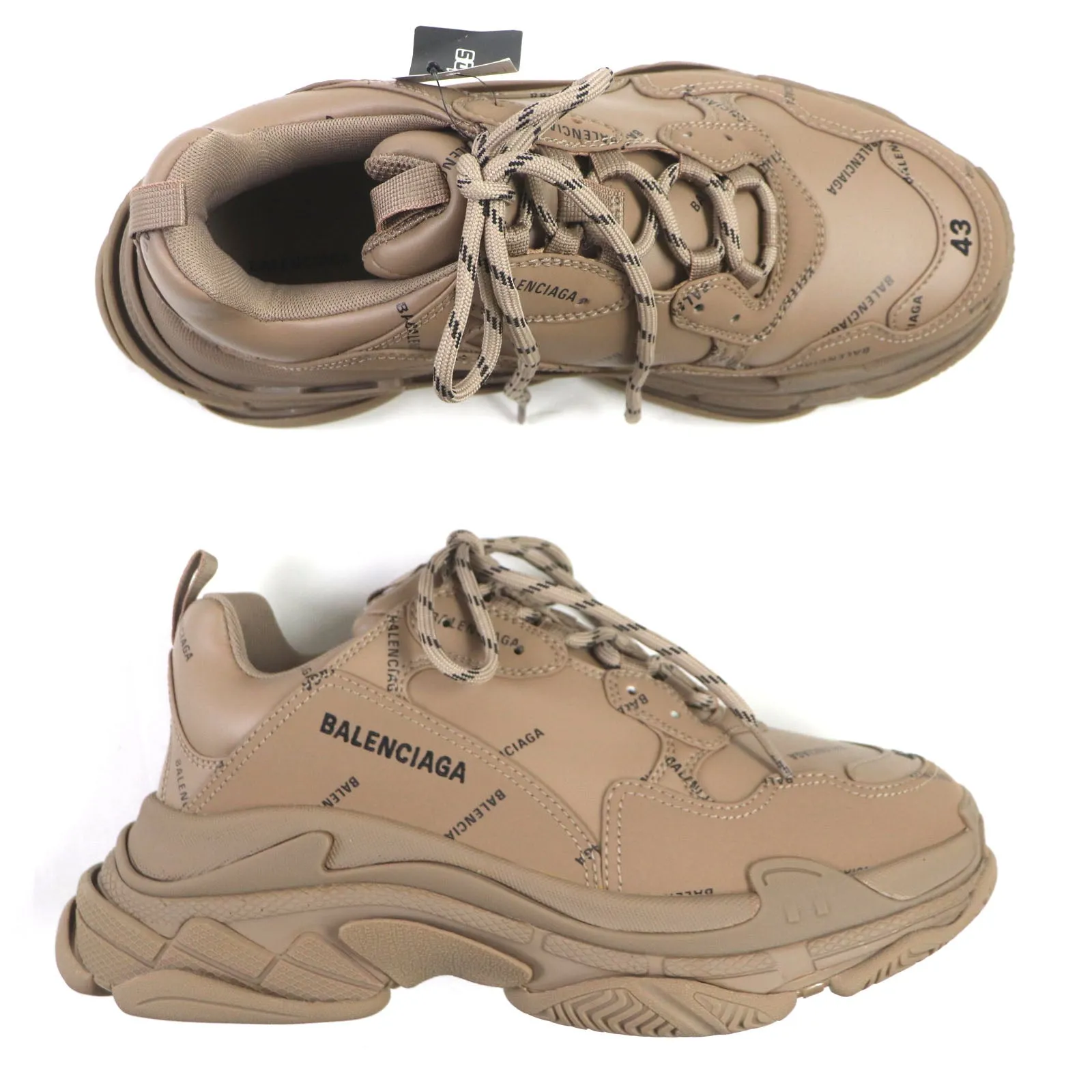 Balenciaga Triple S Logo Leather Sneakers Brown