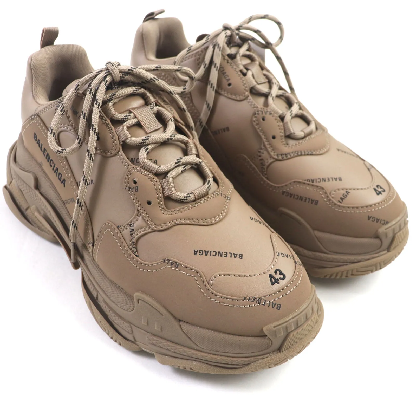 Balenciaga Triple S Logo Leather Sneakers Brown