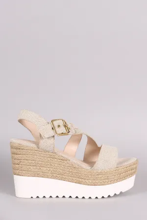 Bamboo Linen Asymmetrical Strappy Flatform Wedge