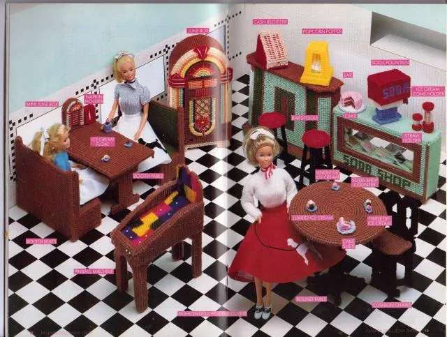 Barbie Soda Shop Restaurant Furniture Fashion Doll Plastic Canvas Pattern Annie's Attic 1989