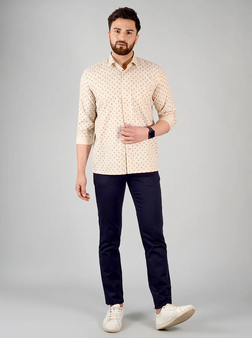 Beige Printed Regular Fit Formal Shirt | Greenfibre