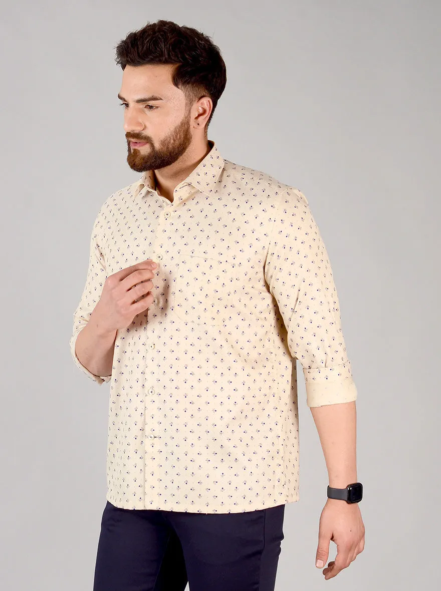 Beige Printed Regular Fit Formal Shirt | Greenfibre