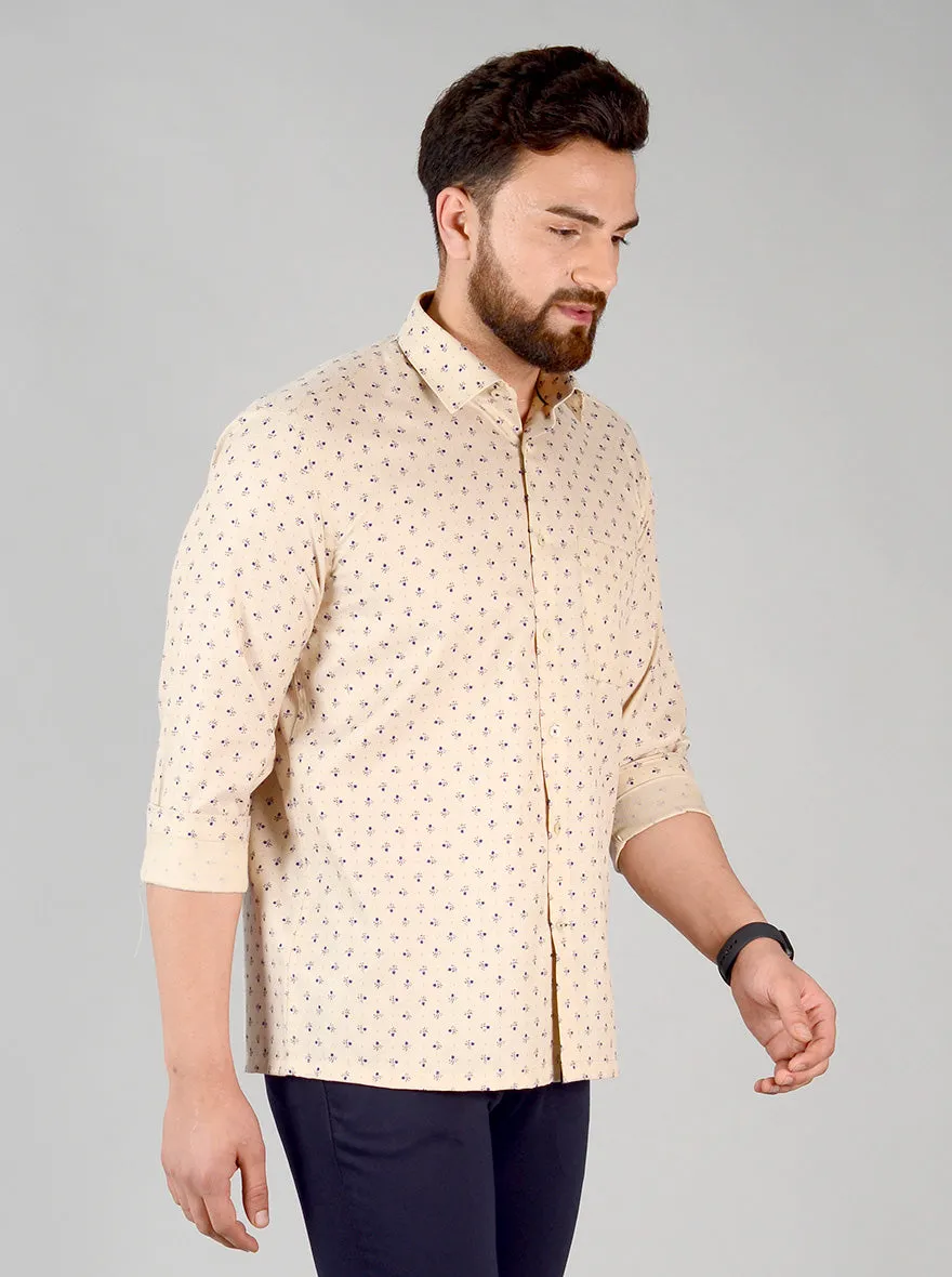 Beige Printed Regular Fit Formal Shirt | Greenfibre