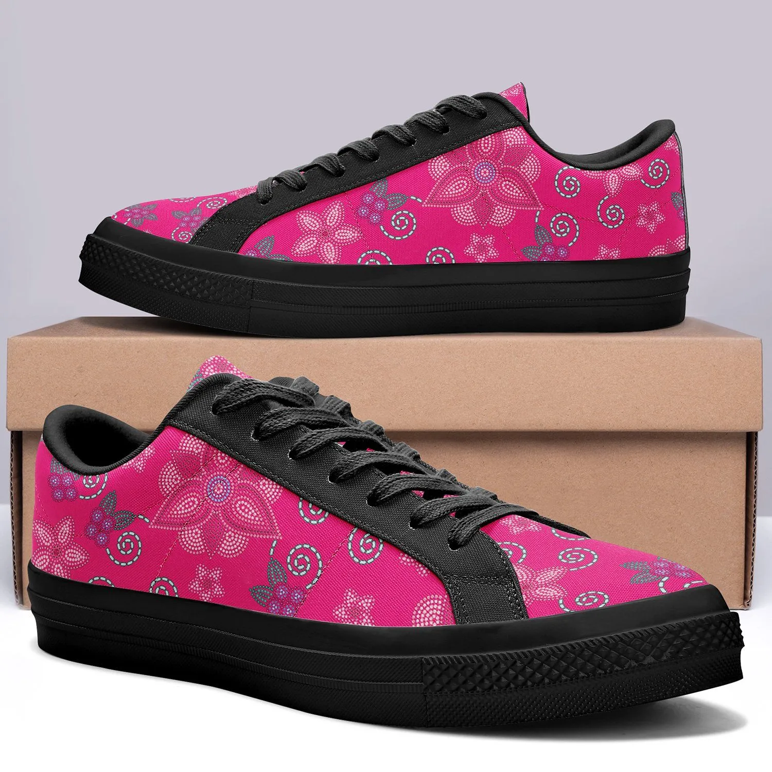 Berry Picking Pink Aapisi Low Top Canvas Shoes Black Sole