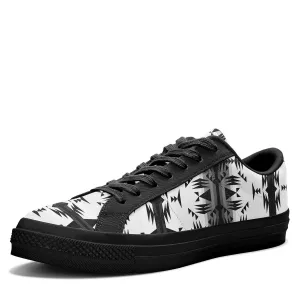 Between the Mountains White and Black Aapisi Low Top Canvas Shoes Black Sole