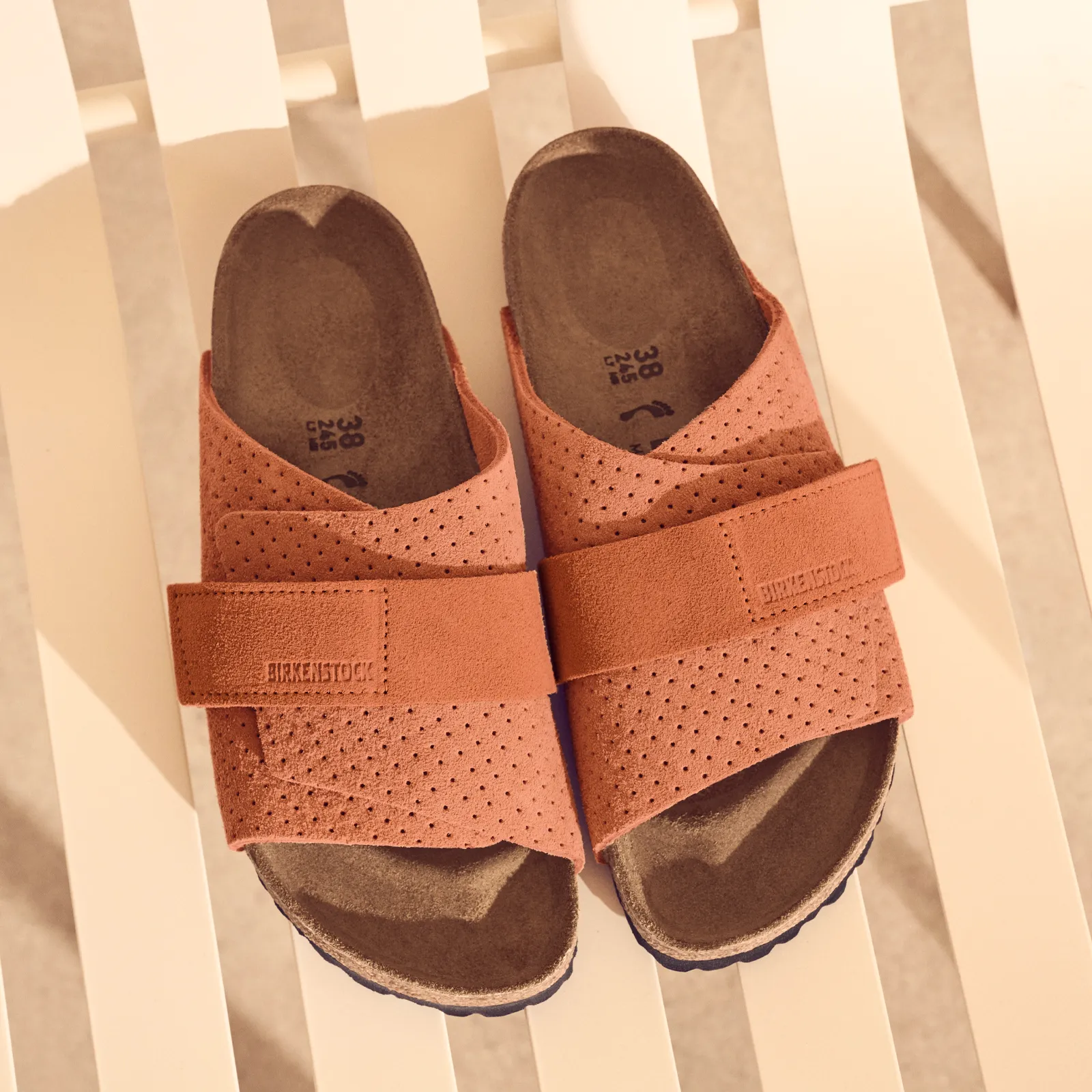 Birkenstock Kyoto Narrow Slide Sandal (Women) - Dotted Burnt Orange Suede