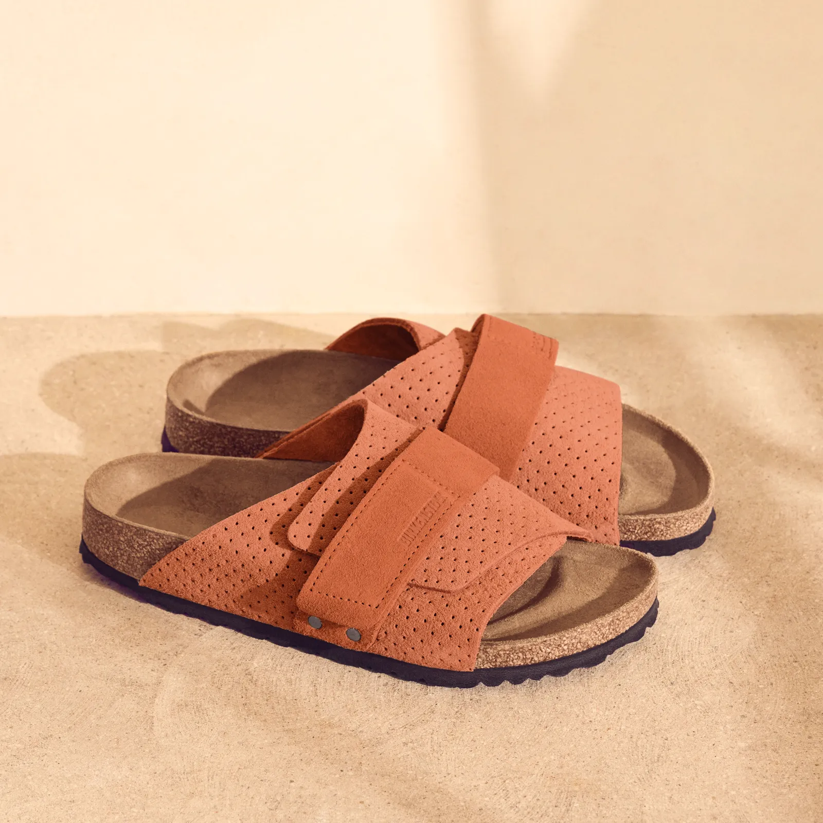 Birkenstock Kyoto Narrow Slide Sandal (Women) - Dotted Burnt Orange Suede