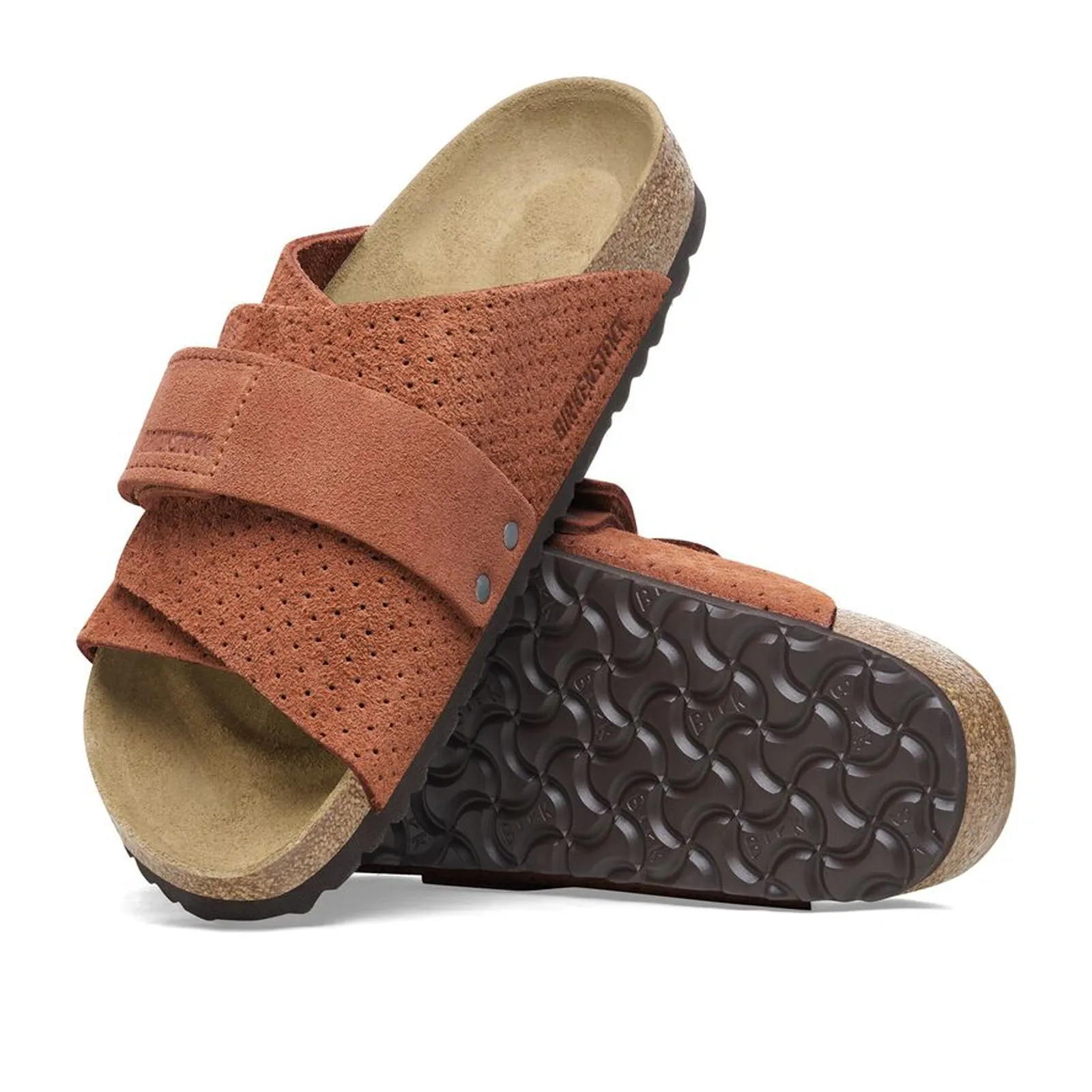 Birkenstock Kyoto Narrow Slide Sandal (Women) - Dotted Burnt Orange Suede