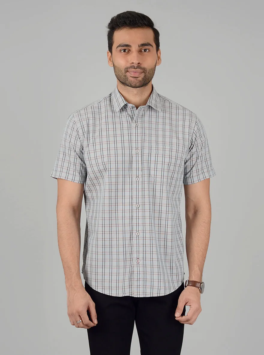 Bistro Green Checked Classic Fit Casual Shirt | Greenfibre