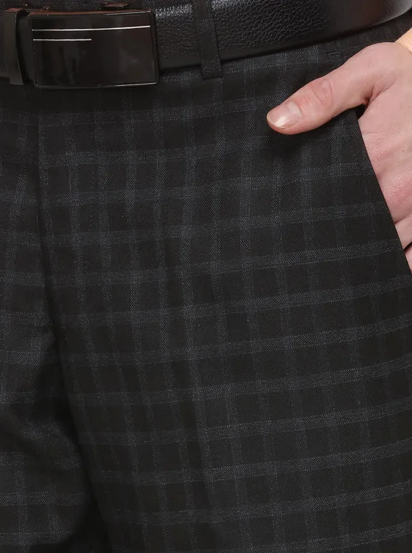 Bkack & Grey Checked Super Slim Fit Formal Trouser | Greenfibre