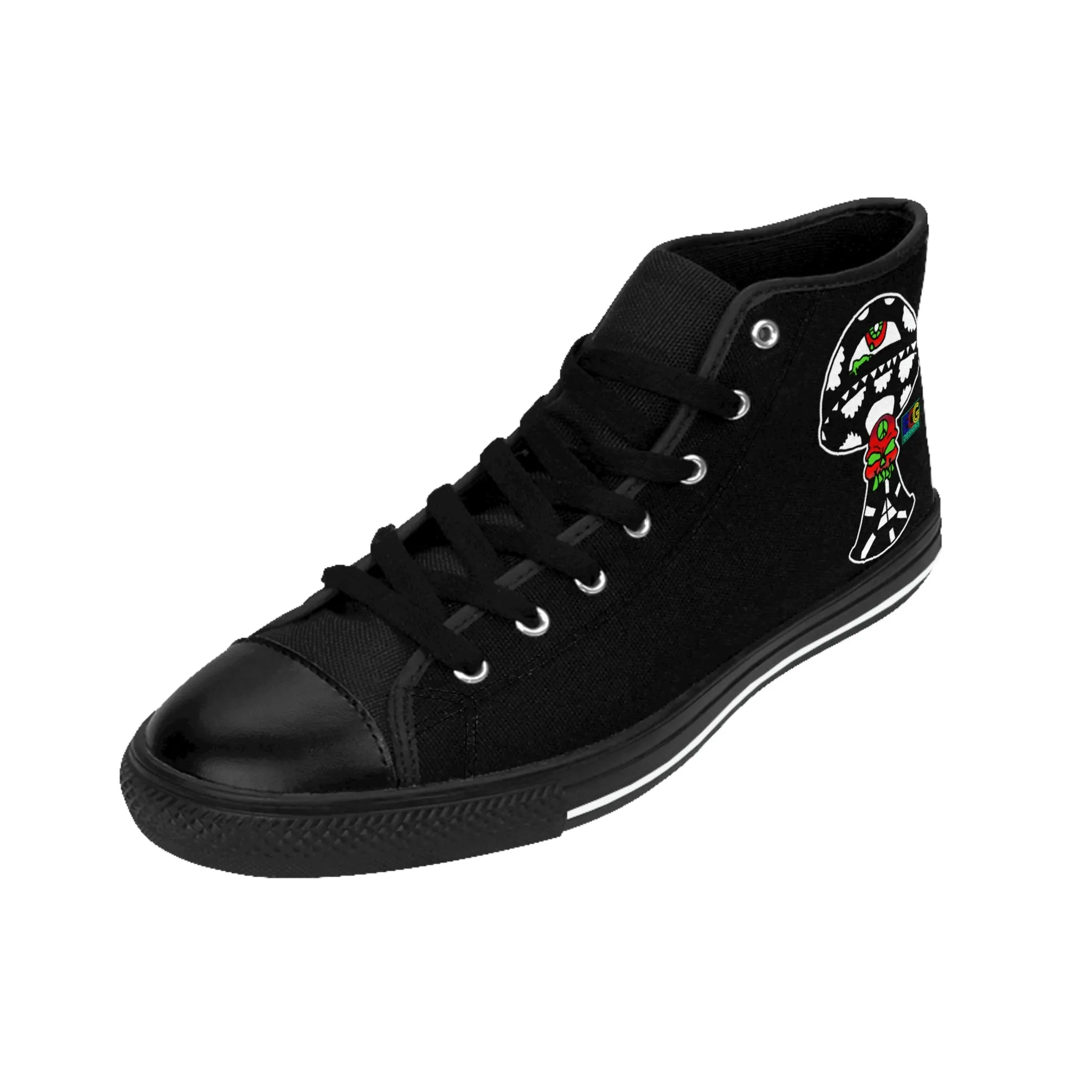 Black and White Skull Shroom Men's Classic Sneakers