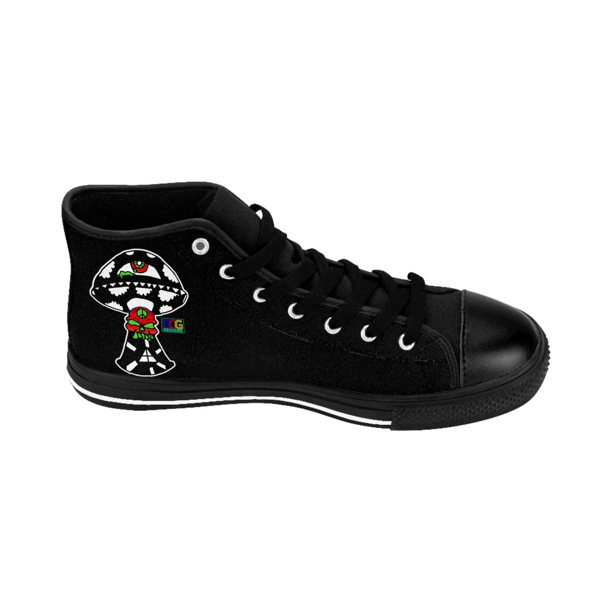 Black and White Skull Shroom Men's Classic Sneakers