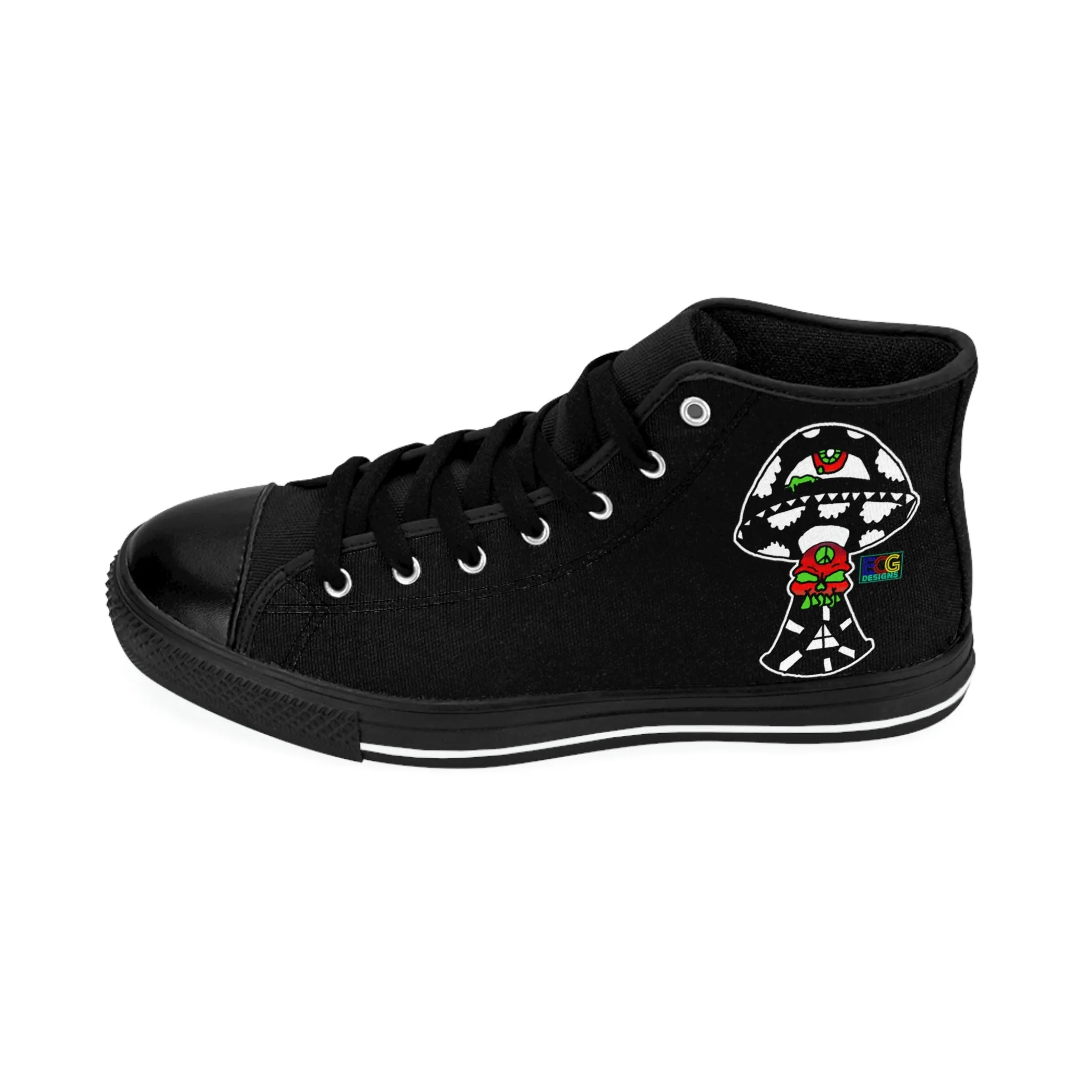 Black and White Skull Shroom Men's Classic Sneakers