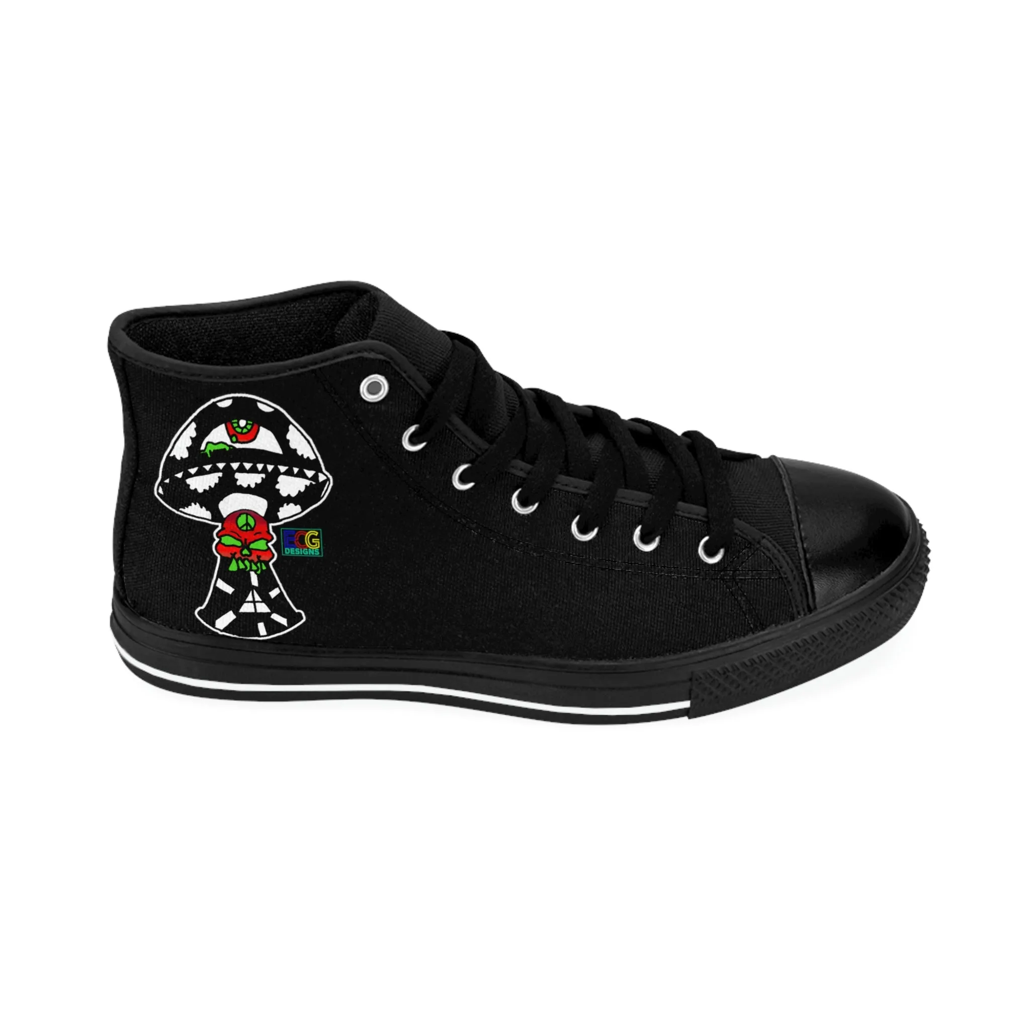 Black and White Skull Shroom Women's Classic Sneakers