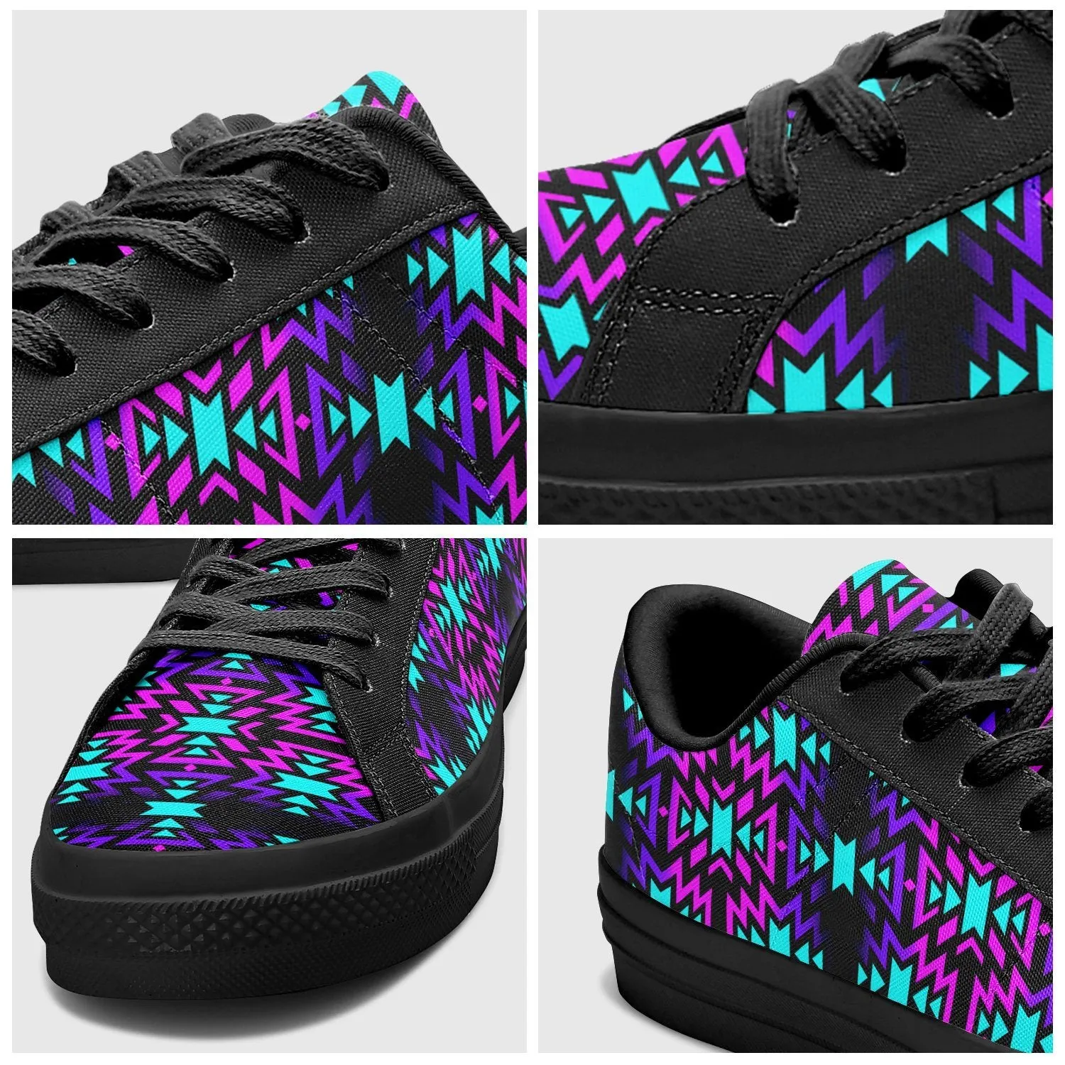 Black Fire Winter Sunset Aapisi Low Top Canvas Shoes Black Sole